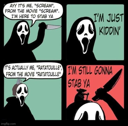 Scary Rattituli Killer Memes & Comics! – SCREAM meets RATATOUILLE – UNBOUND HORROR BLOG